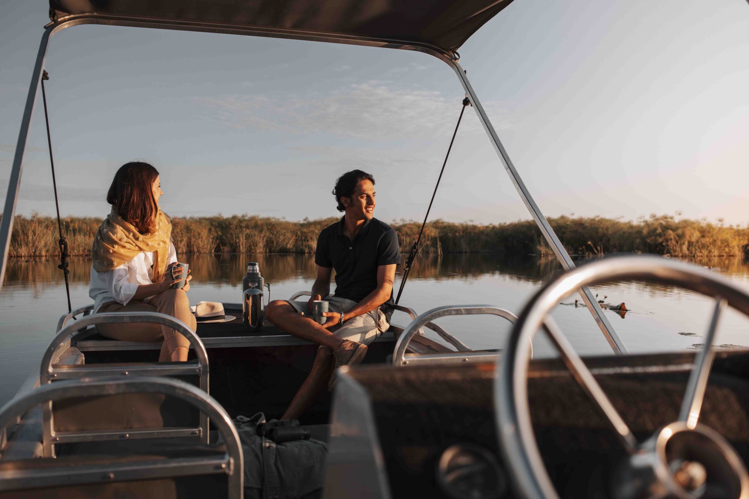 Couple on a wilderness safari adventure