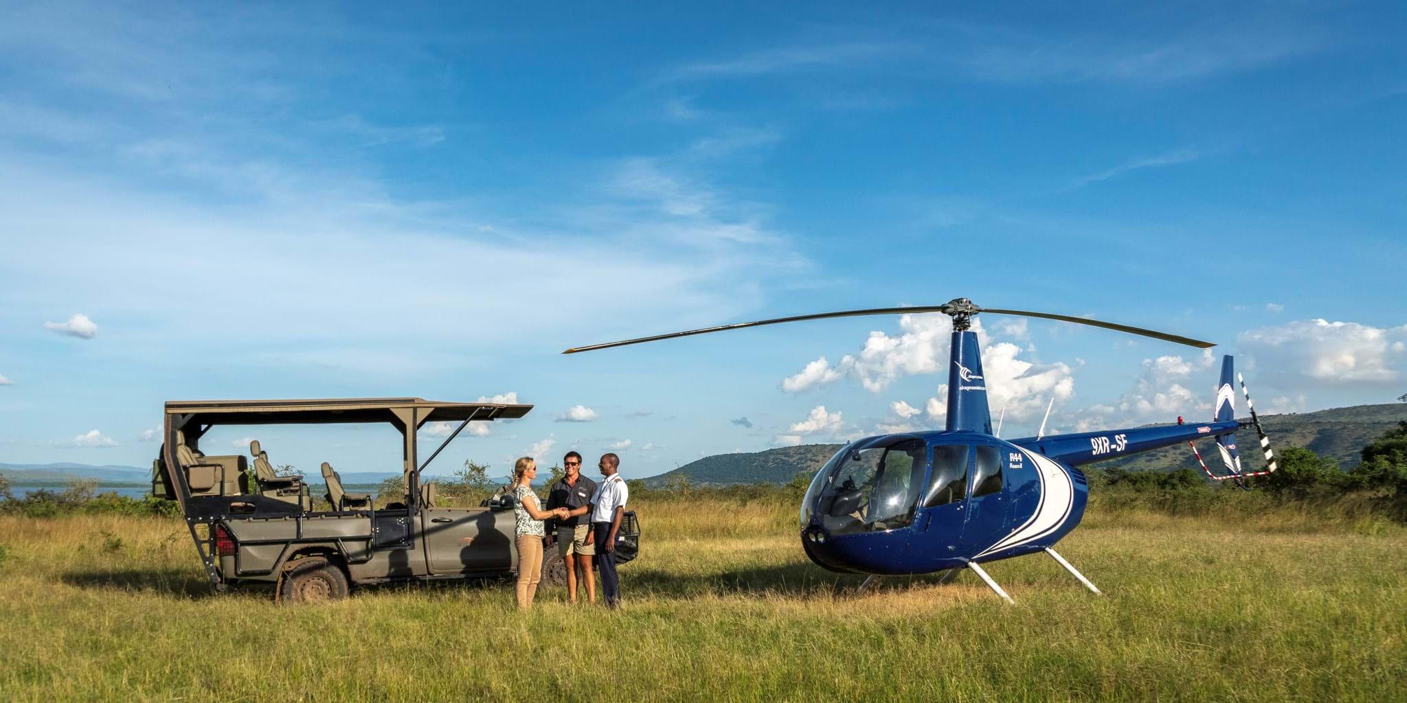 Helicopter transfers getting ready for a trek