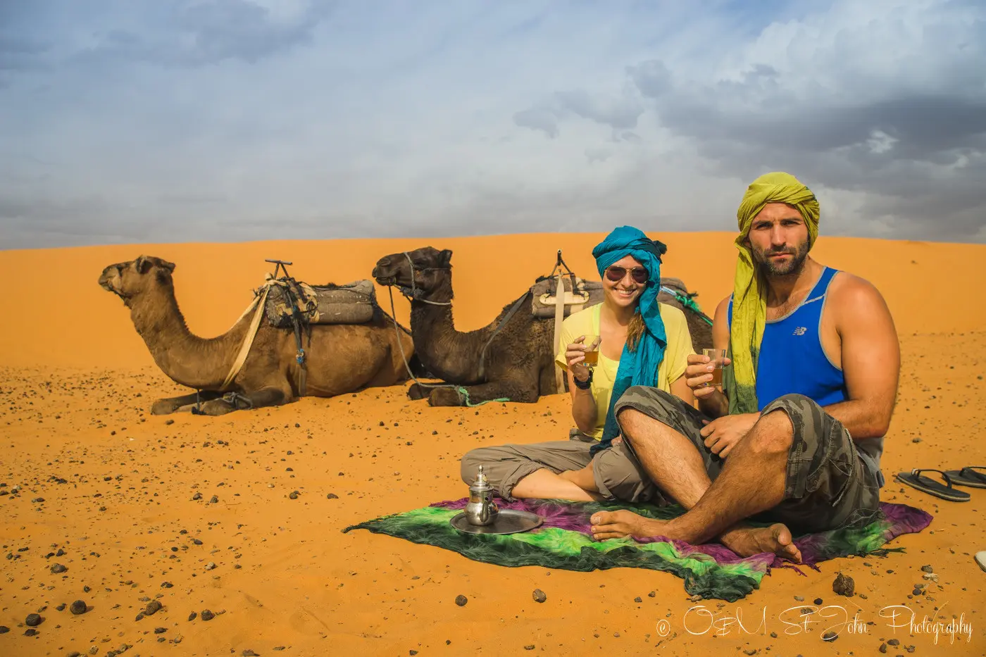 Couple taking tea on Namibia desert honeymoon safari