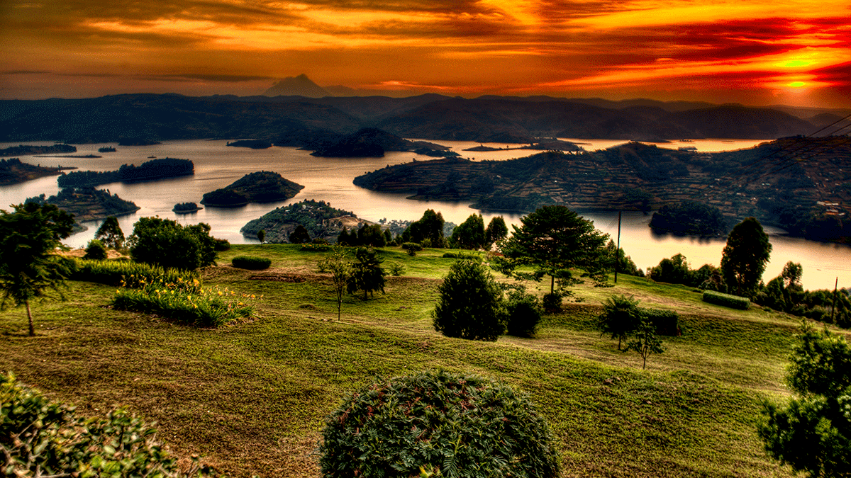 Sunset view of Lake Bunyonyi, Uganda with Boots in the Jungle Safaris