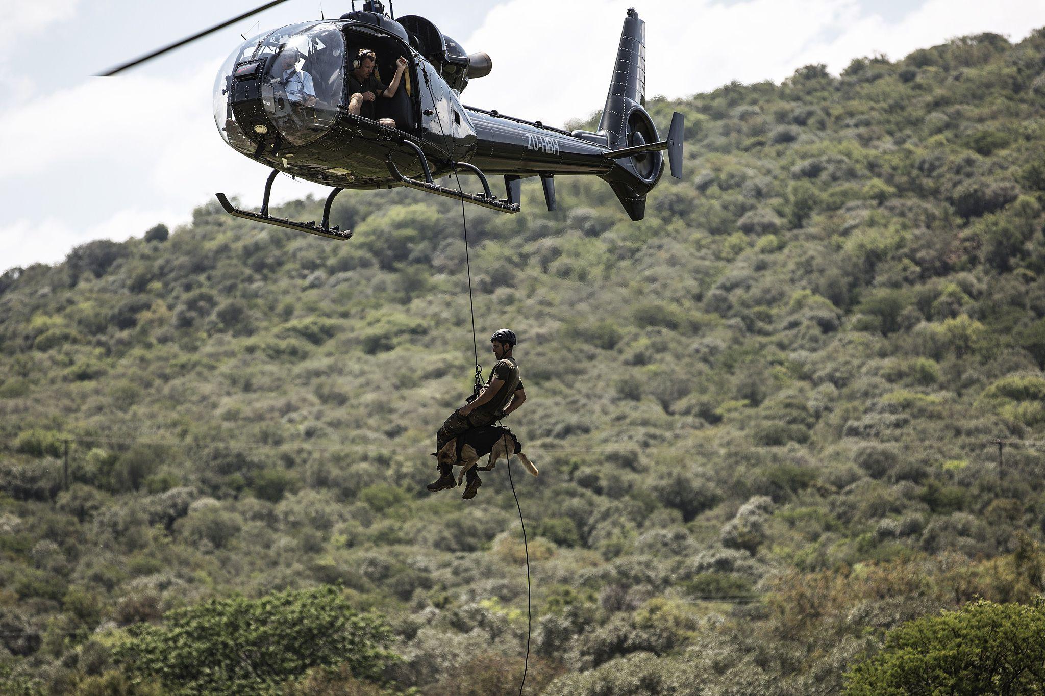 Helicopter flying over the jungle