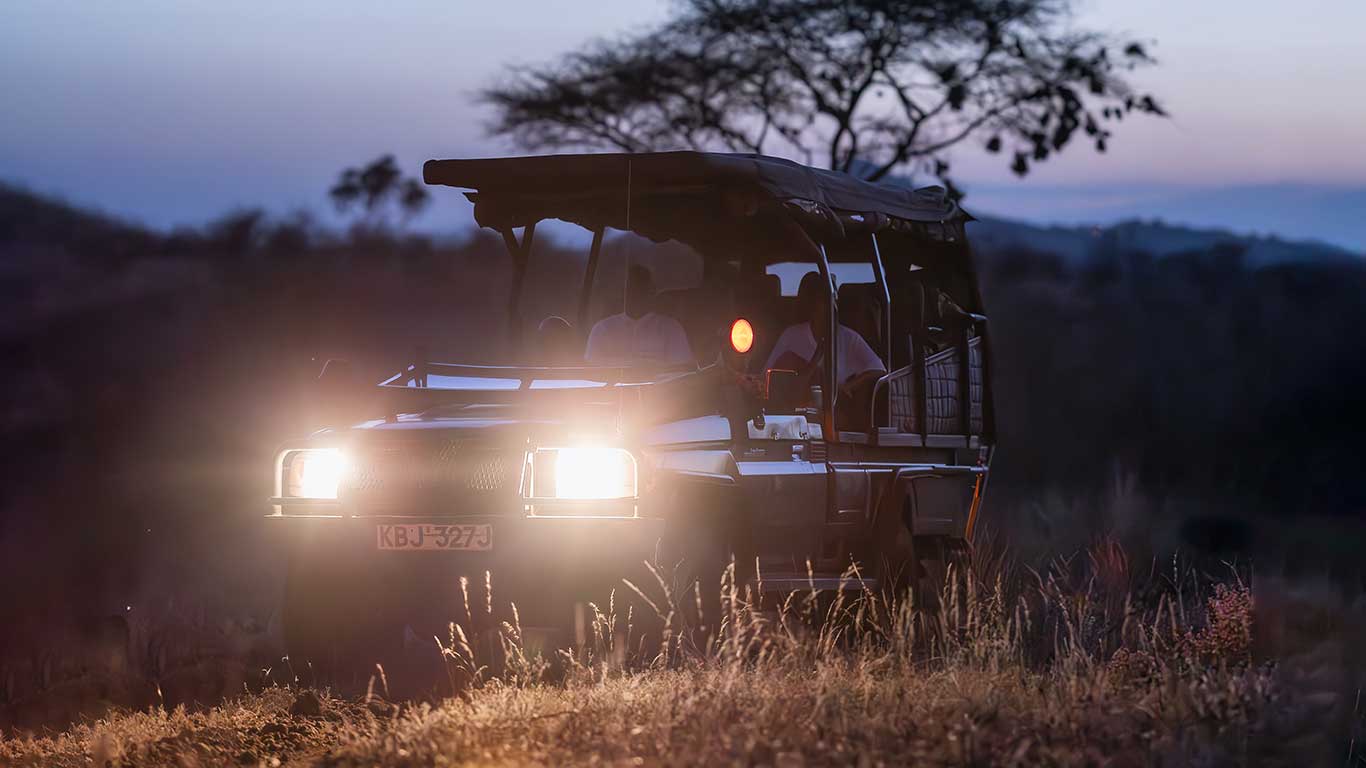 Night game drive in Tanzania