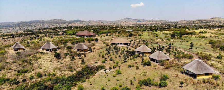 Aerial view of Elephant Plains Lodge near Queen Elizabeth National Park