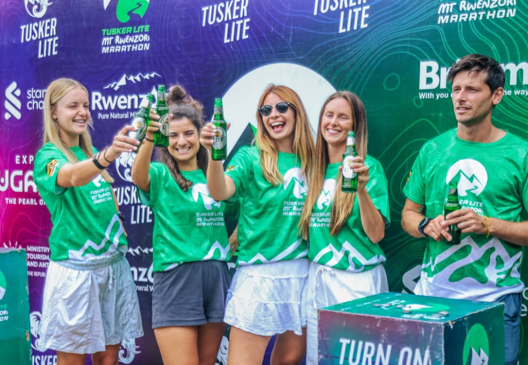 Celebrating and enjoying refreshments during the Rwenzori Marathon