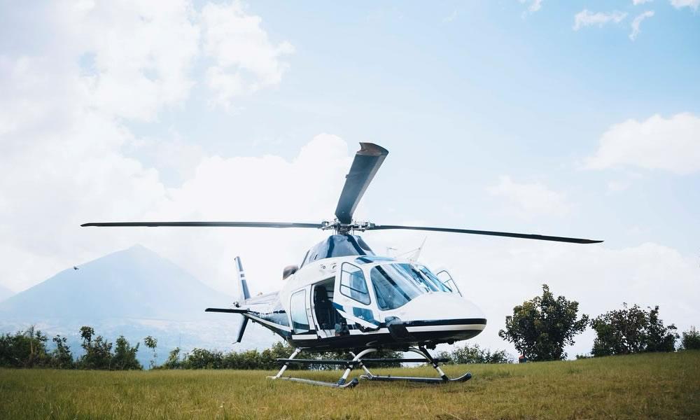 Helicopter after landing during a Rwanda Fly-in Safari