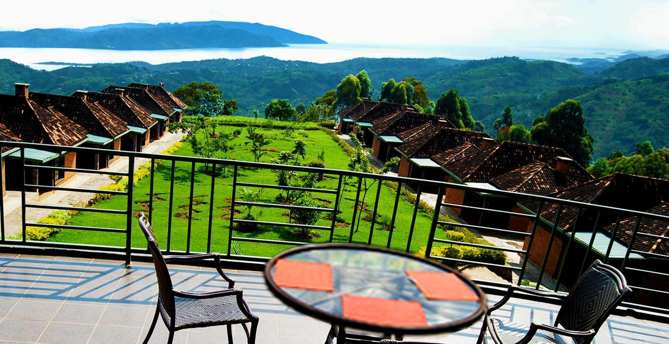 Nyungwe lodge balcony view overlooking the beautiful rainforest scenery of Nyungwe Forest National Park Rwanda.